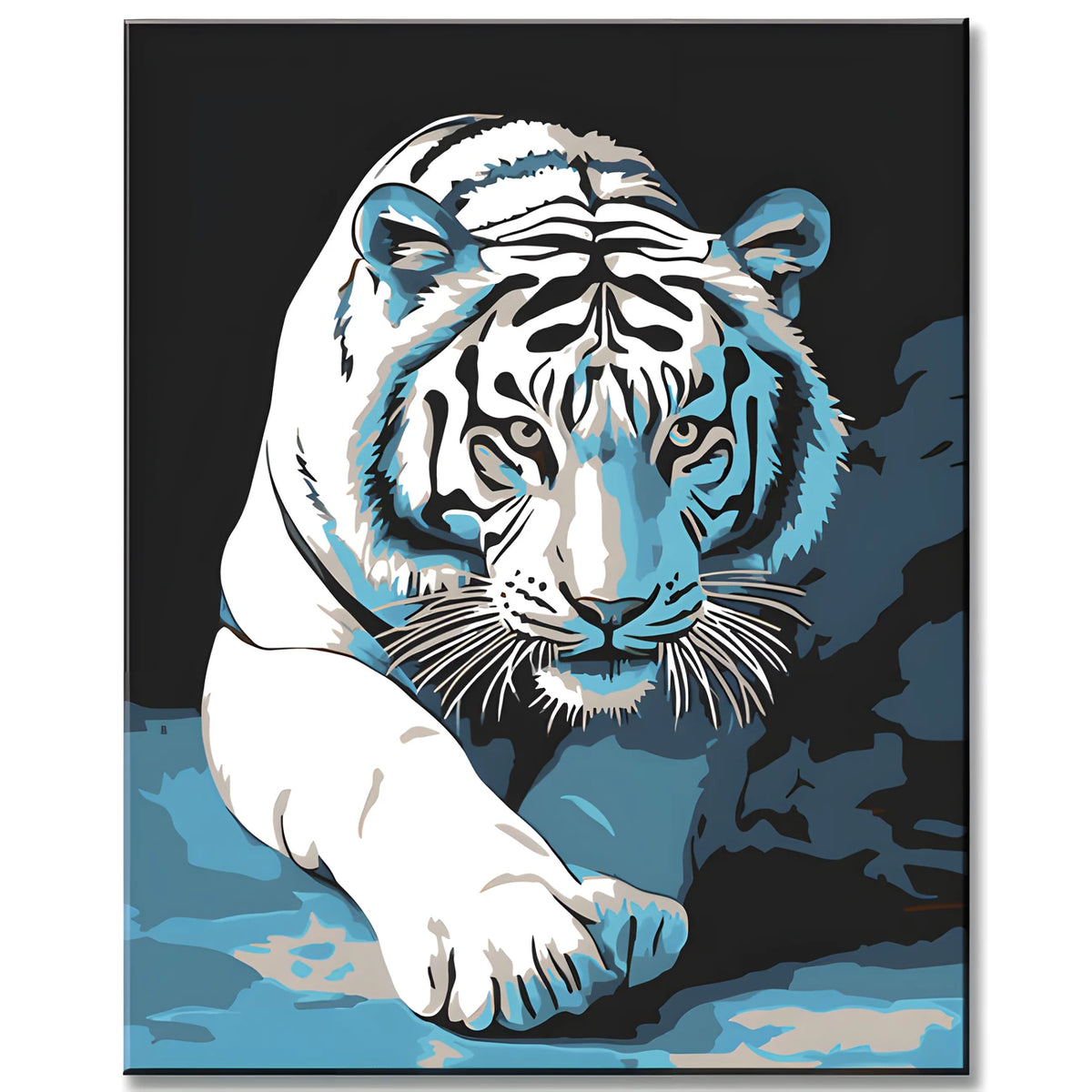 Malen nach Zahlen Kunst 3d schwarz-weiß Tiger schleicht sich an