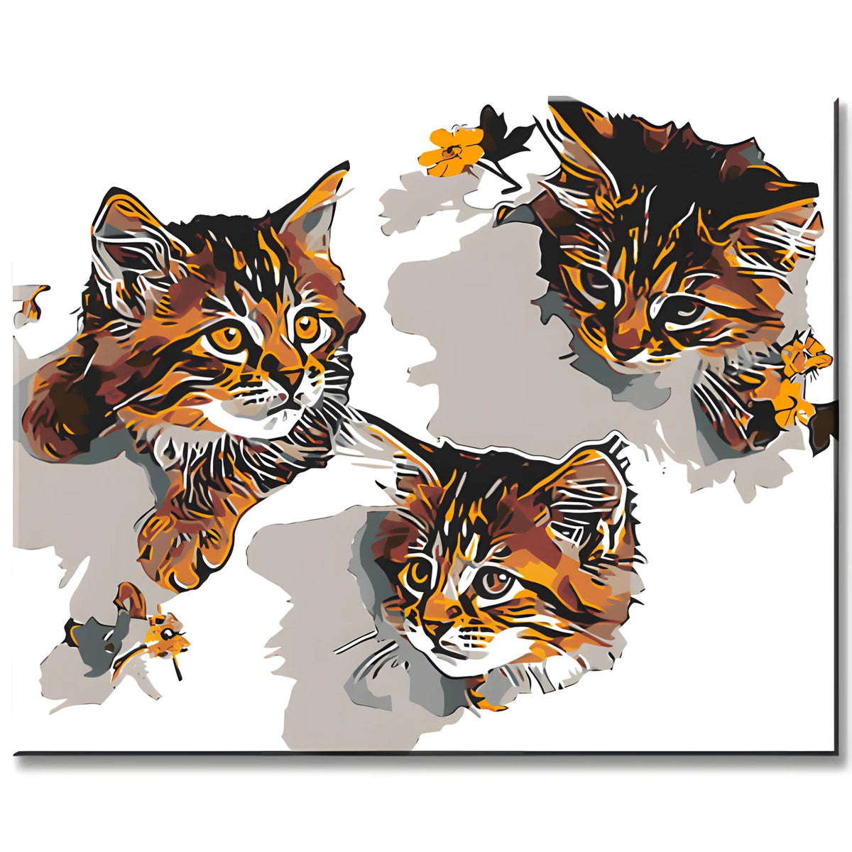 Malen nach Zahlen 3D Kunst drei Katzen in der Wand und gucken sich an