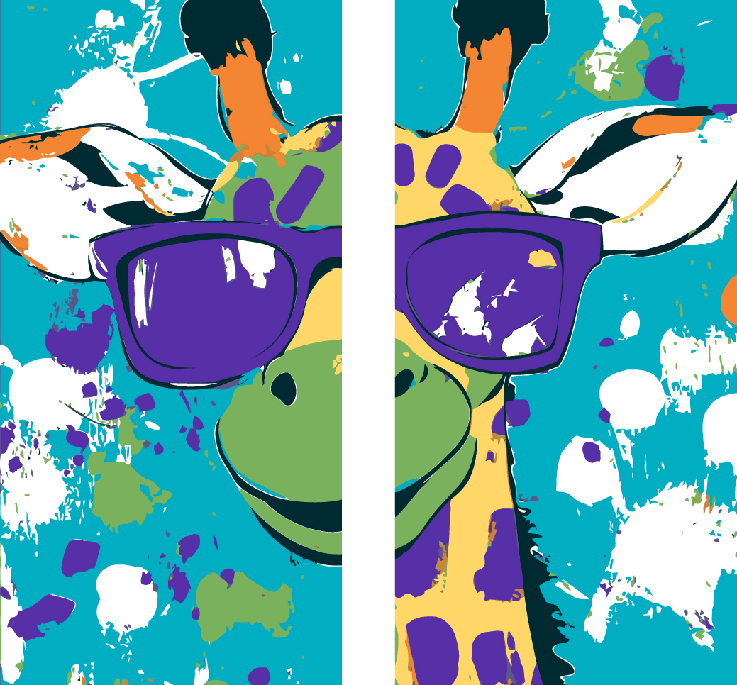 Malen nach Zahlen Kunst Comic bunte Giraffe mit Brille 2-teilig
