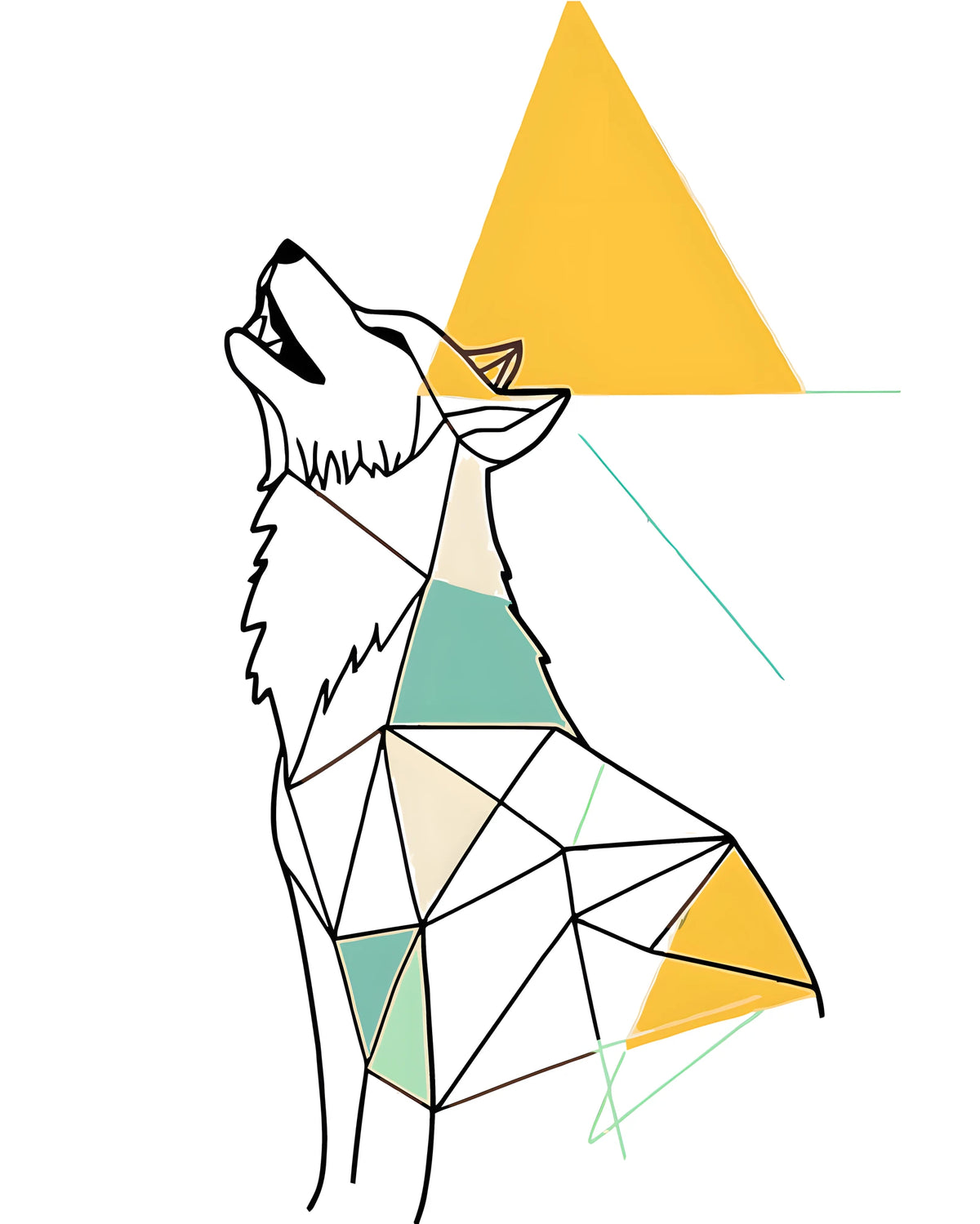 Malen nach Zahlen Kunst Strichzeichung Geometrie Polygon Heulender Wolf