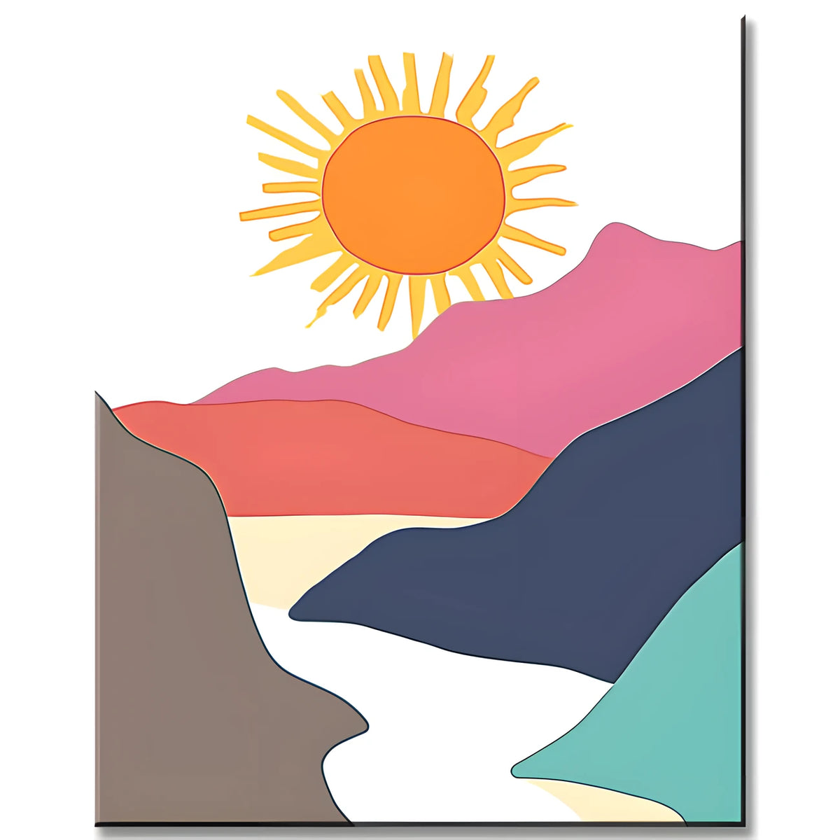 Malen nach Zahlen Kunst Minimalismus Sonnenaufgang hinter den Bergen