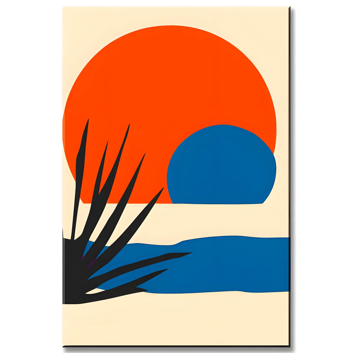 Malen nach Zahlen Minimalismus roter Sonnenuntergang mit Wasser und Palmenblatt