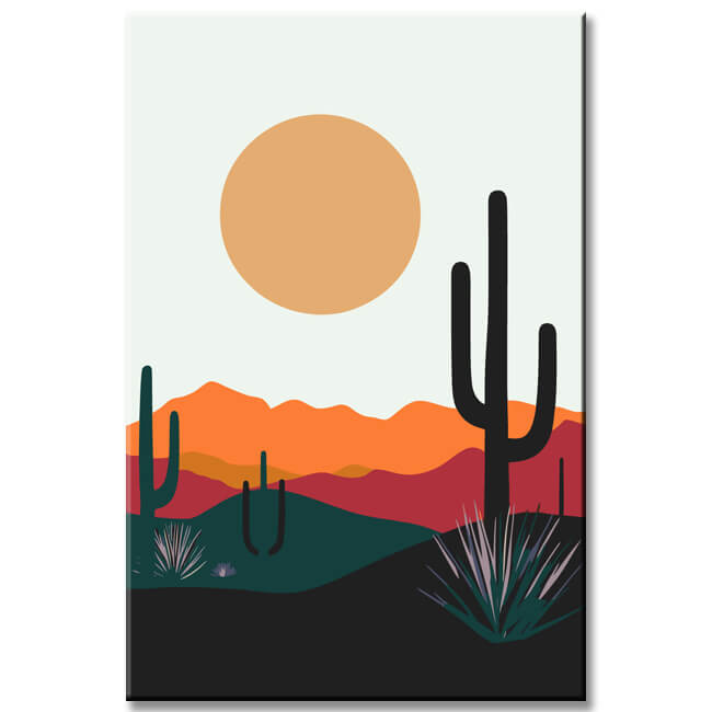 Malen nach Zahlen Kunst Minimalismus Sonne über der Wüste