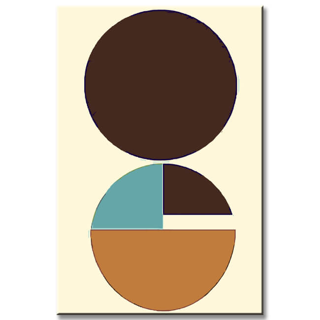 Malen nach Zahlen Kunst Minimalismus schwarze Kugel mit zwei bunten Halbkugeln