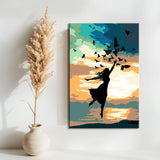 Malen nach Zahlen Kunst Frau mit fliegenden Vögeln