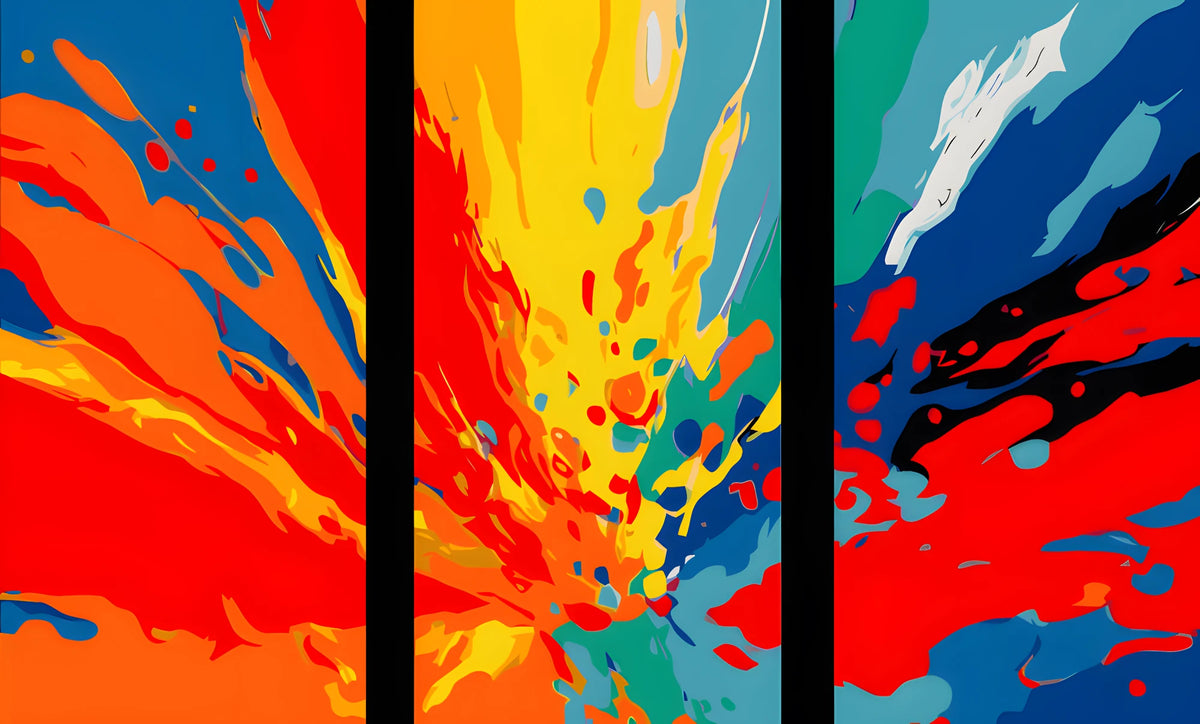 Malen nach Zahlen Moderne Kunst Farbenexplosion 3-teilig Triptychon