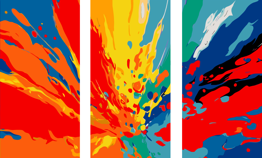 Malen nach Zahlen Moderne Kunst Farbenexplosion 3-teilig Triptychon