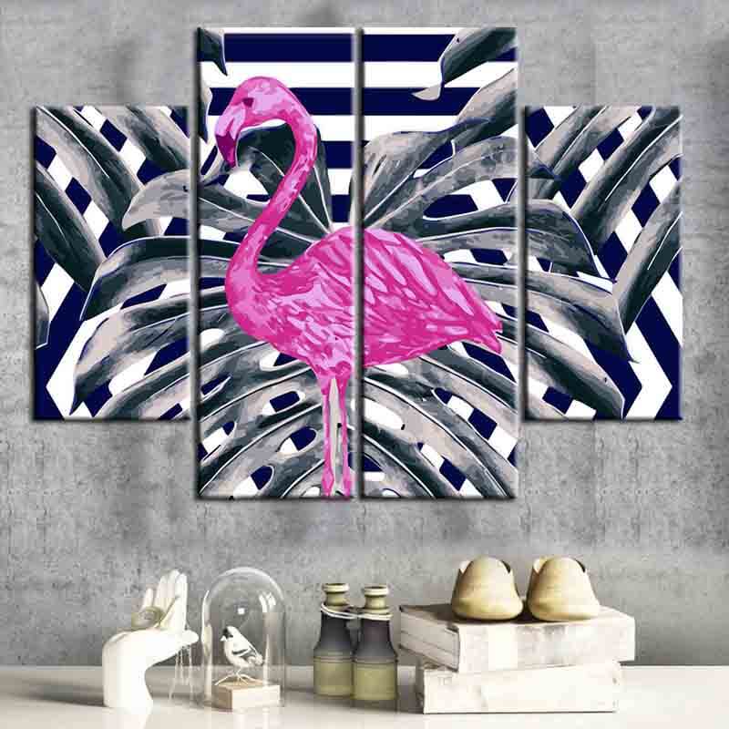 Malen nach Zahlen Abstrakte Kunst Flamingos  4-teilig