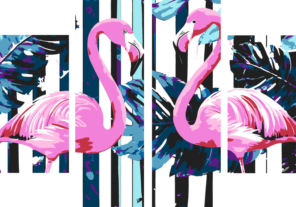 Malen nach Zahlen Abstrakte Kunst Flamingos  4-teilig