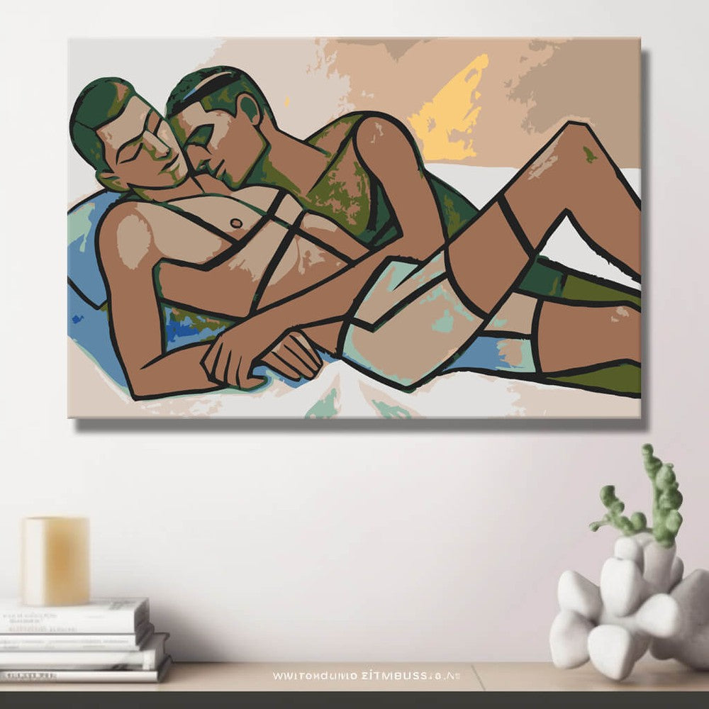 Malen nach Zahlen Akt Paar liegend küssend DIY Kunst Deko modernes Wandbild