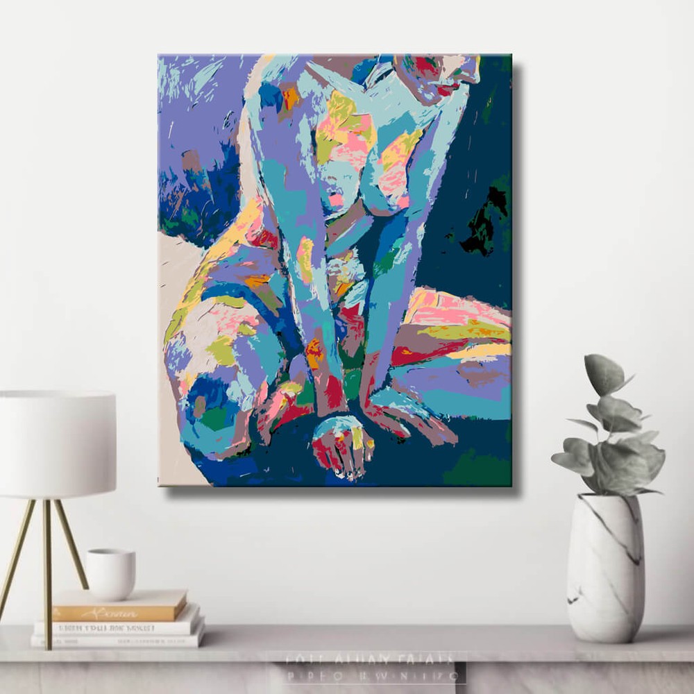 Malen nach Zahlen Akt Frau abstrakt blau sitzend DIY Kunst Deko modernes Wandbild
