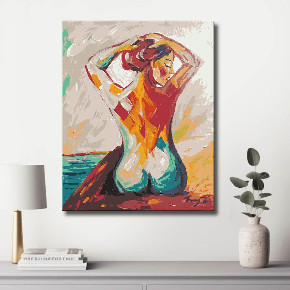 akt frau strand bunt modern DIY Kunst Deko modernes Wandbild