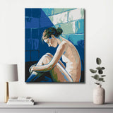 akt frau sitzend blau ecke DIY Kunst Deko modernes Wandbild