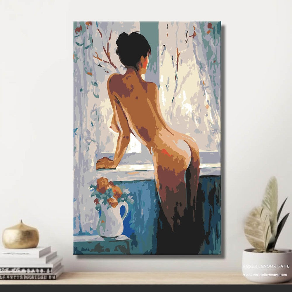 akt frau fenster ruecken licht DIY Kunst Deko modernes Wandbild