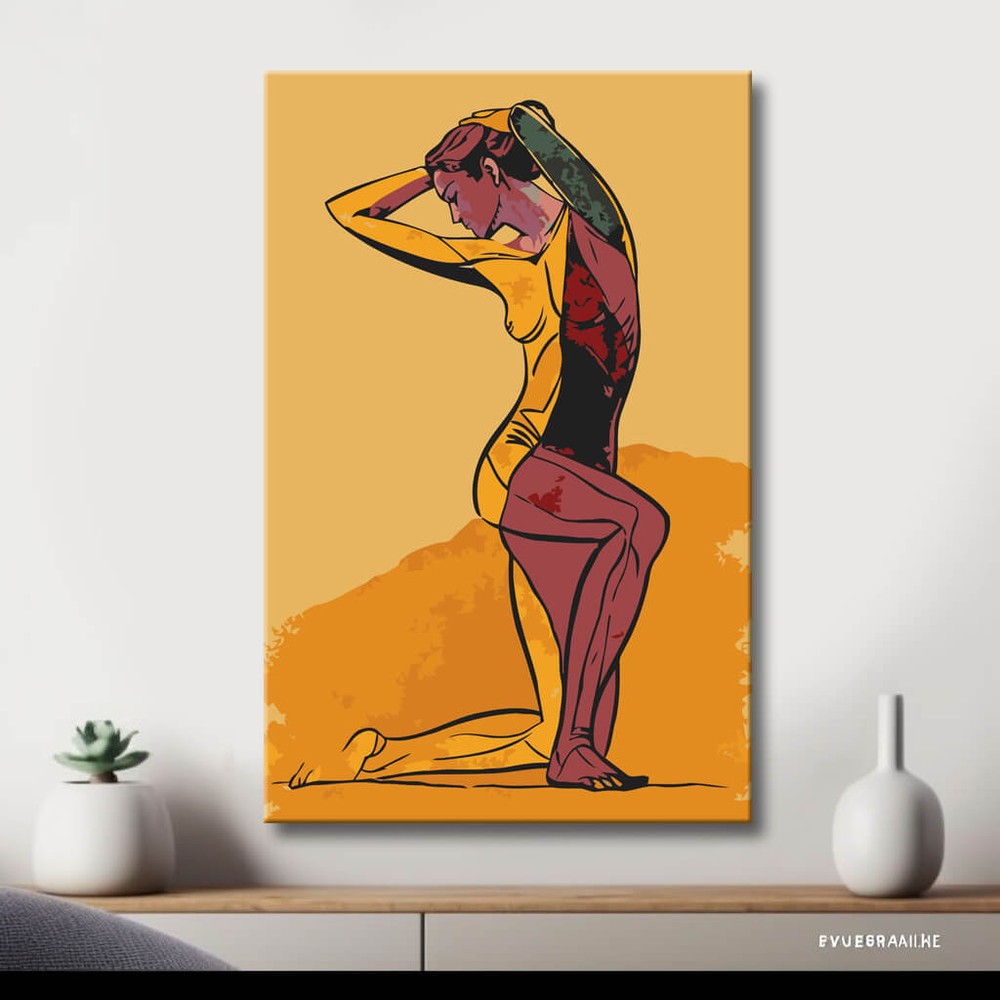 akt frau kniend minimalistisch orange DIY Kunst Deko modernes Wandbild