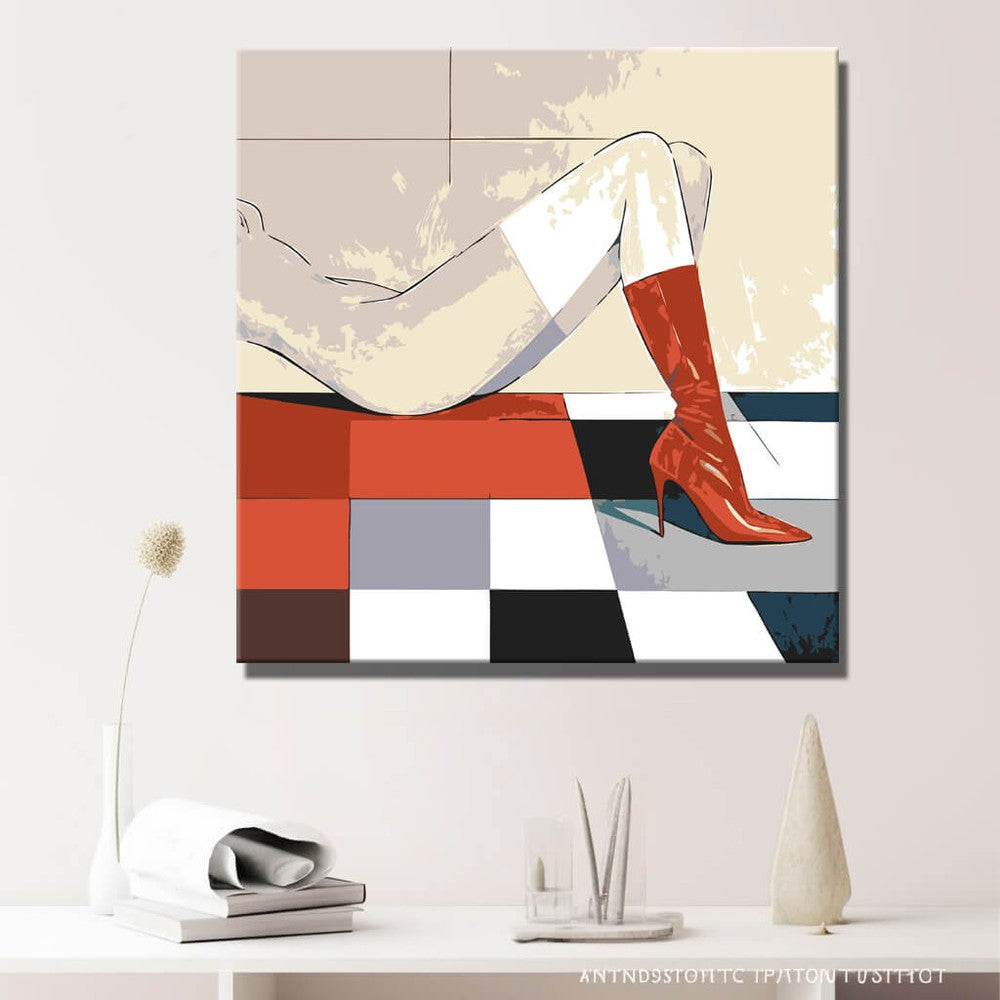 Akt Beine rote Stiefel modern DIY Kunst Deko modernes Wandbild
