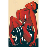 Malen nach Zahlen Akt Frau Katze Rot Minimalistisch Modern