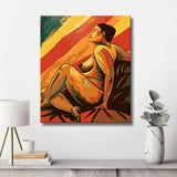 Akt Frau orange rot sitzend modern DIY Kunst Deko modernes Wandbild
