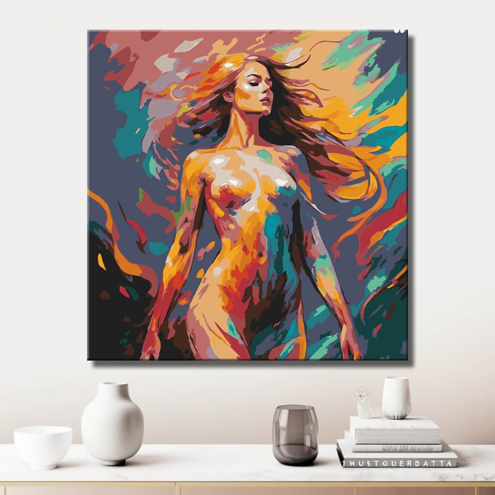 Akt Frau Haare bunt dynamisch DIY Kunst Deko modernes Wandbild