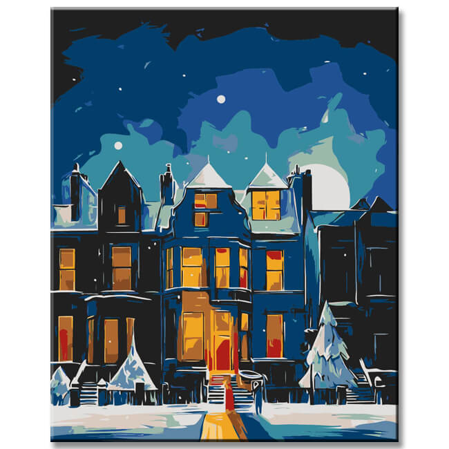 Malen nach Zahlen Weihnachten Haus im Winter Heiligabend