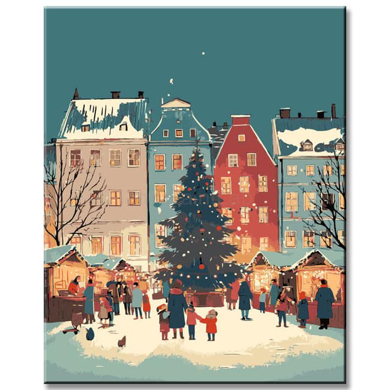 Malen nach Zahlen Weihnachten Illustration Weihnachtsdorf Schnee