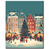 Malen nach Zahlen Weihnachten Illustration Weihnachtsdorf Schnee
