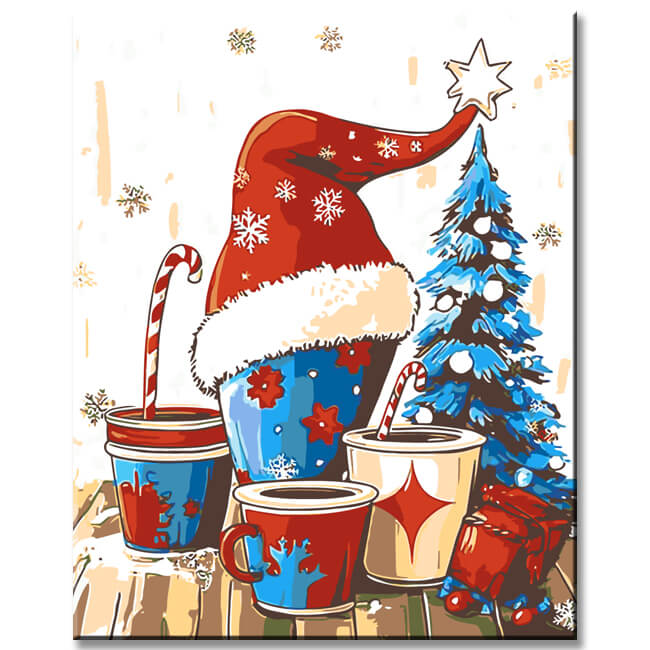 Malen nach Zahlen Weihnachten Illustration Weihnachtshut Glühwein