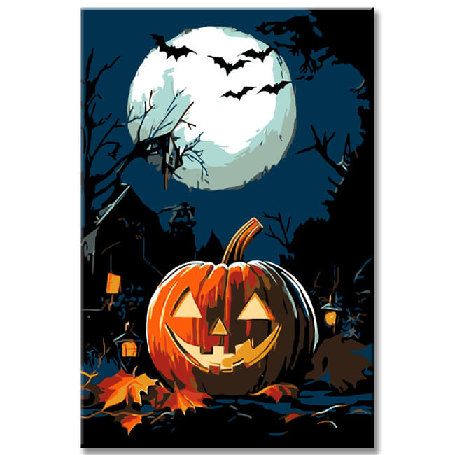 Malen nach Zahlen Halloween-Kürbis bei Nacht