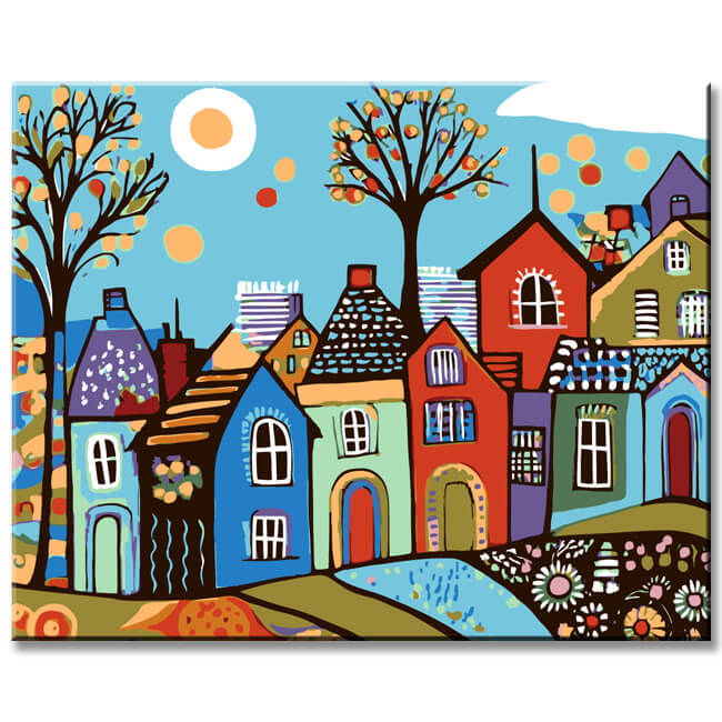 Malen nach Zahlen Kunst Illustration Bunte Häuser