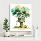 Malen nach Zahlen Kunst Illustration violetter Baum mit rotem Baumhaus