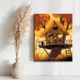 Malen nach Zahlen Kunst Illustration Halloween-Baumhaus mit Kindern