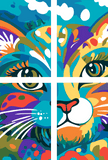 Malen nach Zahlen Kunst Illustration bunte große Katze 4-teilig