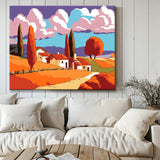 Malen nach Zahlen Kunst Illustration Landschaft mit Bergen und Bäumen