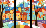 Malen nach Zahlen Folkart Illustration Stadt Land 3-teilig