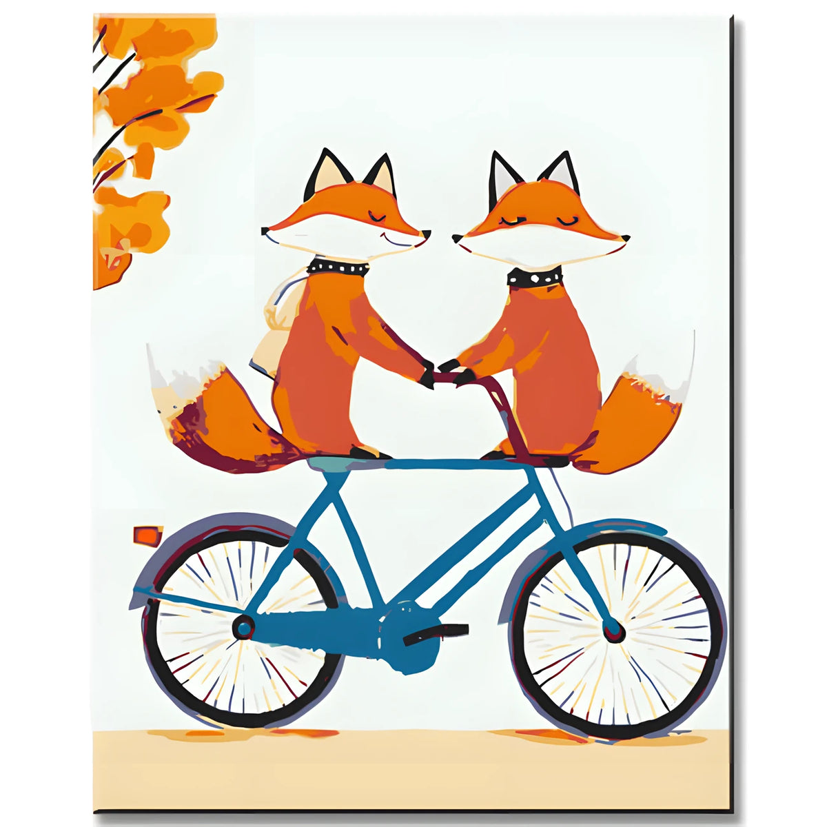 Malen nach Zahlen Tiere Zwei Füchse auf dem Fahrrad