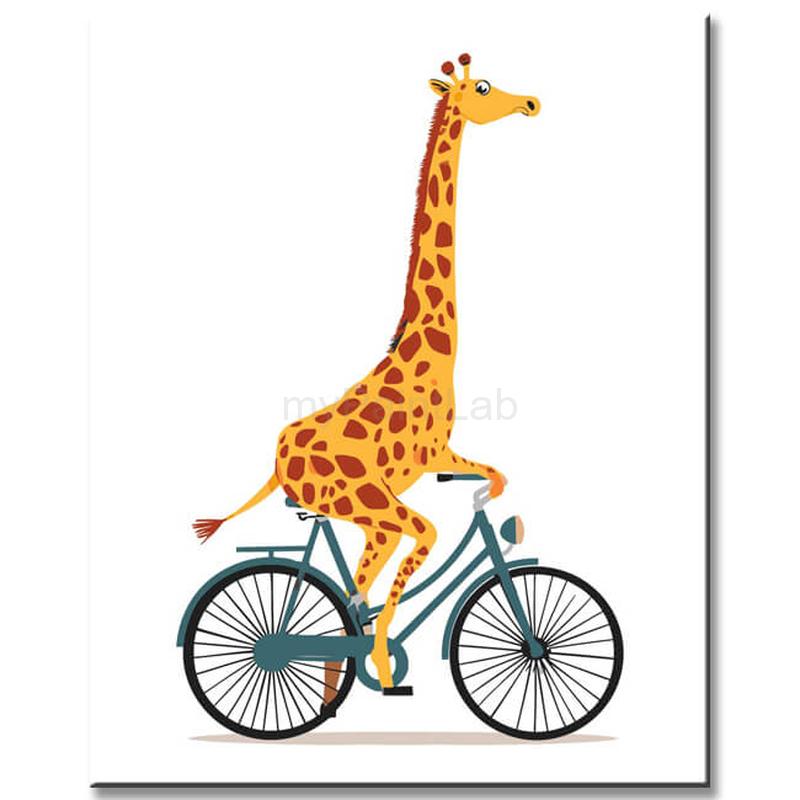 Malen nach Zahlen Tiere Giraffe auf dem Fahrrad