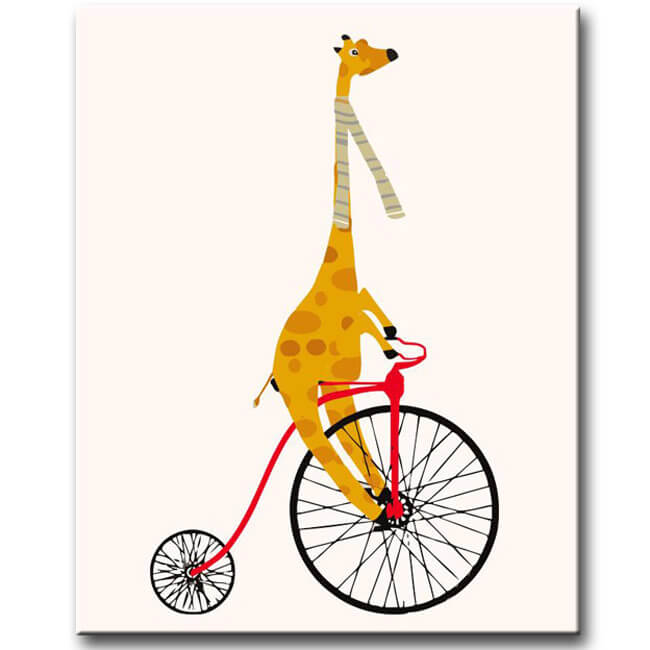 Malen nach Zahlen Tiere Giraffe auf dem Fahrrad