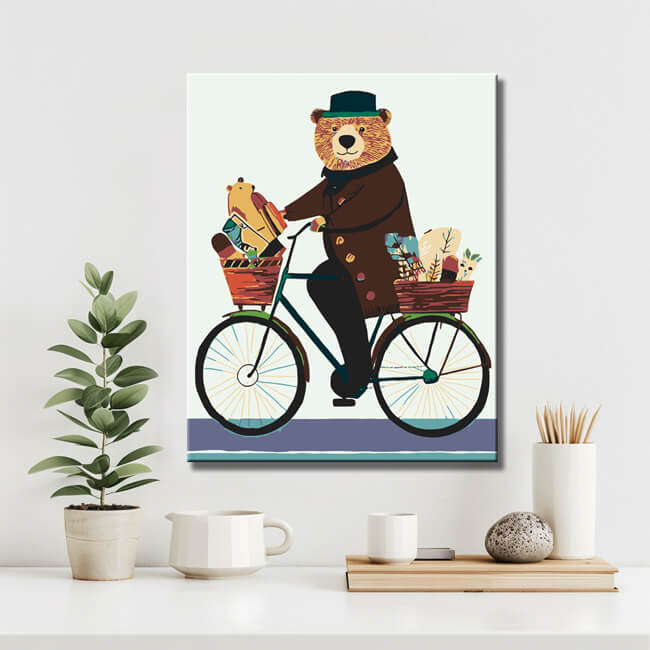 Malen nach Zahlen Tiere Bär auf dem Fahrrad