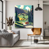 Malen nach Zahlen Kunst Landschaft Auto fährt einen Weg entlang