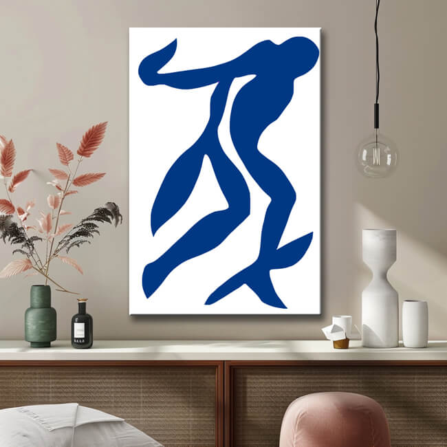Malen nach Zahlen Kunst Blaue Strichzeichnung springender Mensch