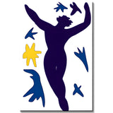 Malen nach Zahlen Kunst Blau-gelbe Silhouette einer Frau mit schwingenden Armen