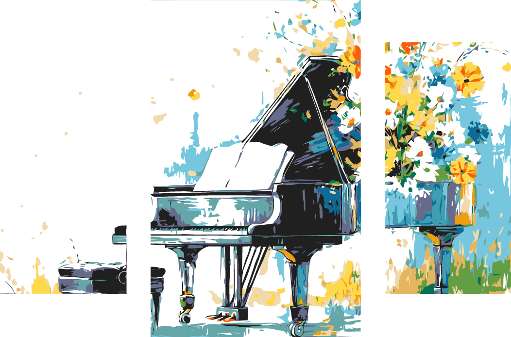 Malen nach Zahlen Kunst Piano mit wehenden Blumen 3-teilig