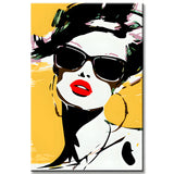 Malen nach Zahlen Kunst Lifestyle Frau mit Sonnenbrille und rotem Lippenstift
