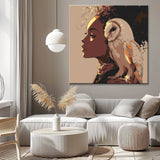 Malen nach Zahlen Kunst Frau mit weißer Eule auf Schulter