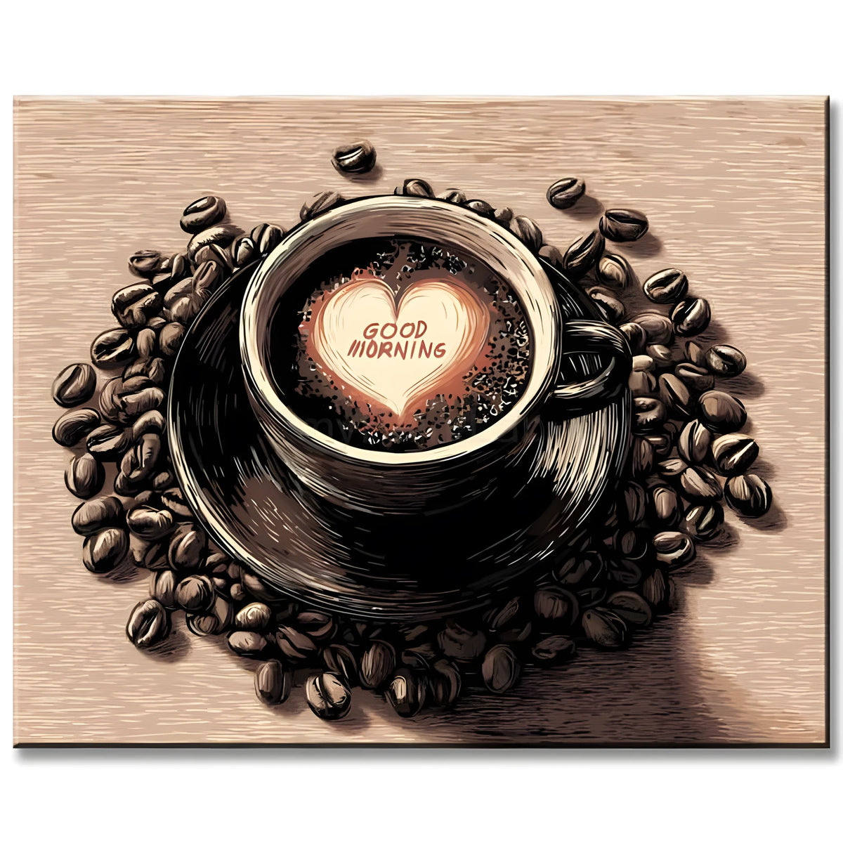 Malen nach Zahlen Kunst Lifestyle Tasse Kaffee mit Schriftzug im Schaum
