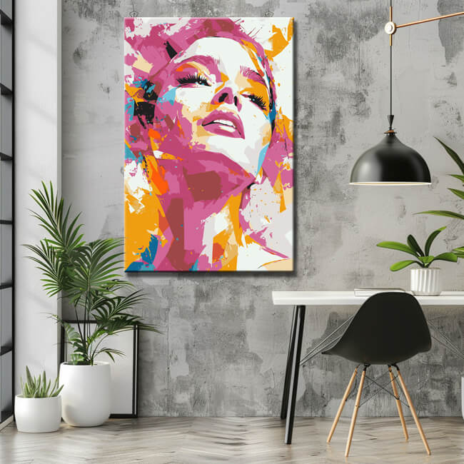 Malen nach Zahlen Kunst Lifestyle pinkes Frauen Gesicht mit bunten Punkten