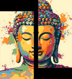 Malen nach Zahlen Kunst Lifestyle goldener Buddha mit Farbspritzern 2-teilig