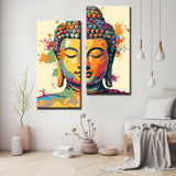 Malen nach Zahlen Kunst Lifestyle goldener Buddha mit Farbspritzern 2-teilig