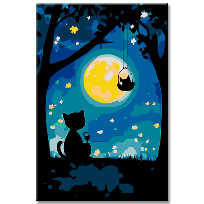 Malen nach Zahlen Die Katze und der Mond