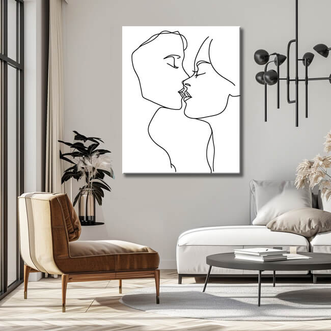 Malen nach Zahlen Strichzeichen Kunst Silhouette Kuß Liebe